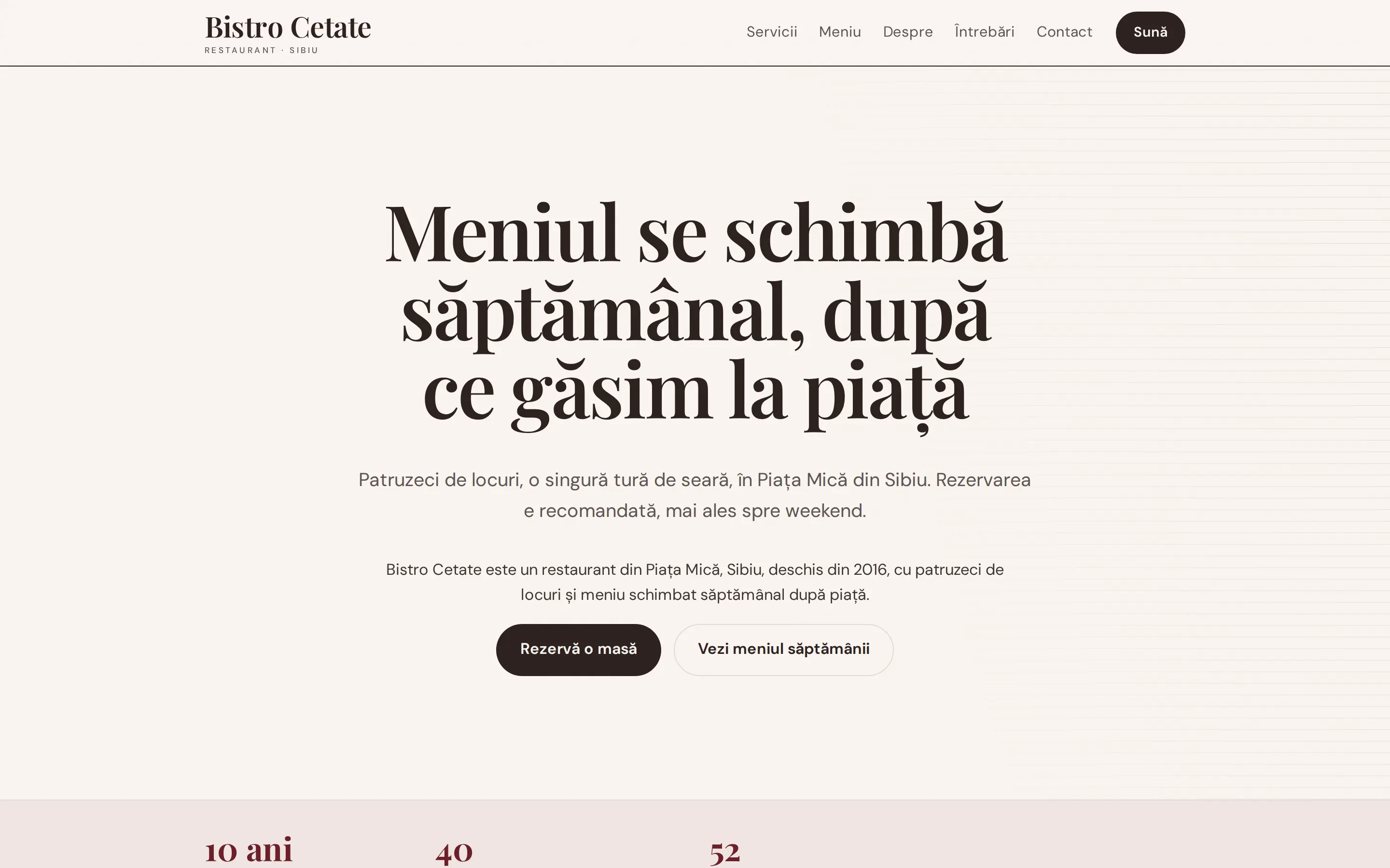 Site generat pentru Bistro Cetate, restaurant din Sibiu