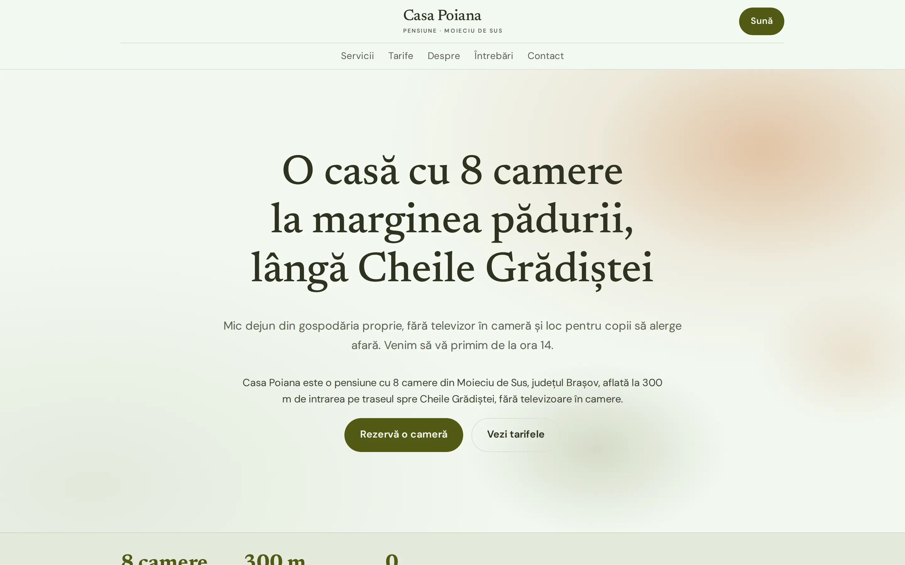 Pagina de start a site-ului Casa Poiana, pensiune din Moieciu de Sus