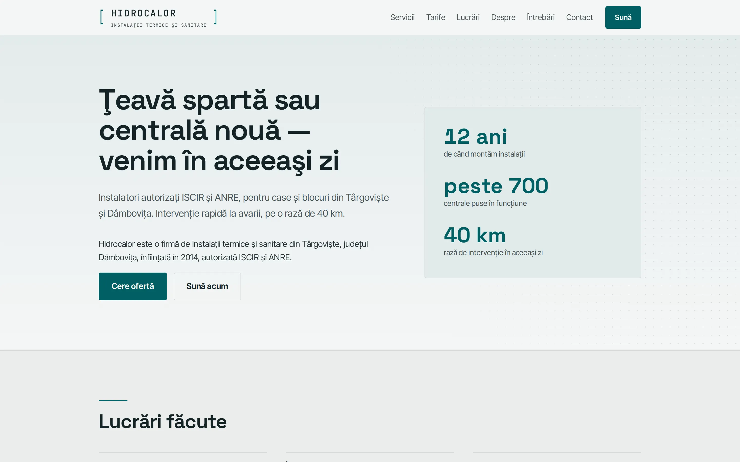 Pagina de start a site-ului Hidrocalor, instalaţii termice şi sanitare din Târgovişte